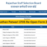 Rajasthan Patwari 3705 Re Registration 2025-Apply Now